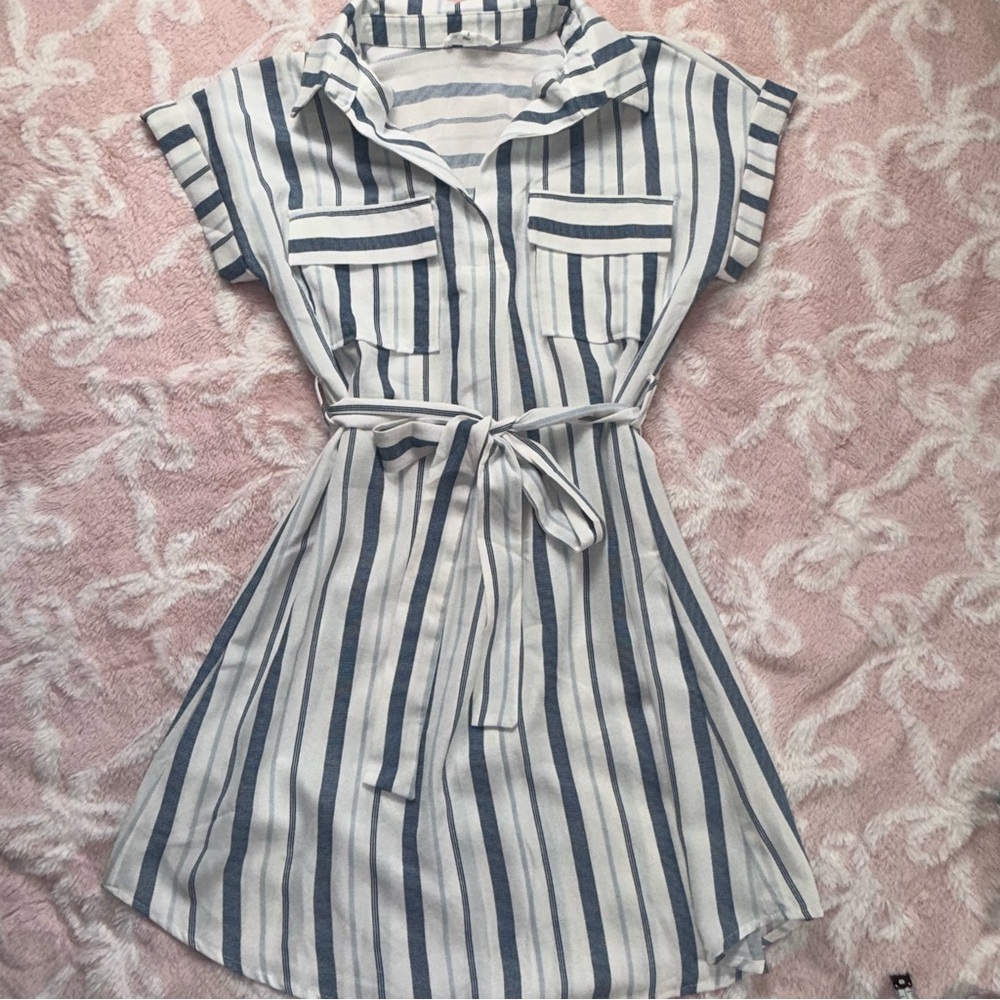 Mine Blue and White Striped Mini Dress